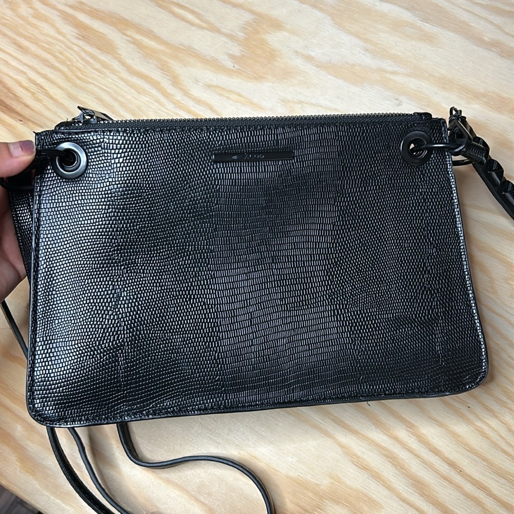 Aldo Black Textured Handbag - Faux Lizard-Skin + Grommet Strap - Picture 2 of 9
